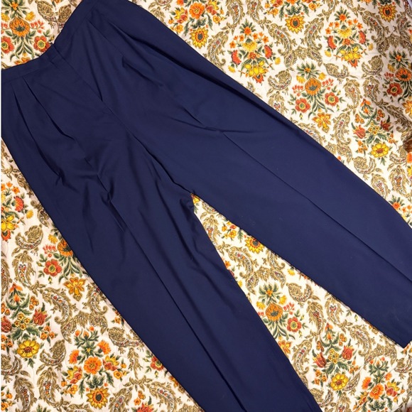 Jil Sander Navy Blue 100% Virgin Wool Pleated Wide Leg Trousers Pants Italy 40